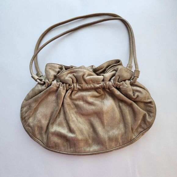 BALLY EUC Tan Gold Suede Leather Pleated Cloud Bag Puffy made In Italy $1,300 - Picture 2 of 9